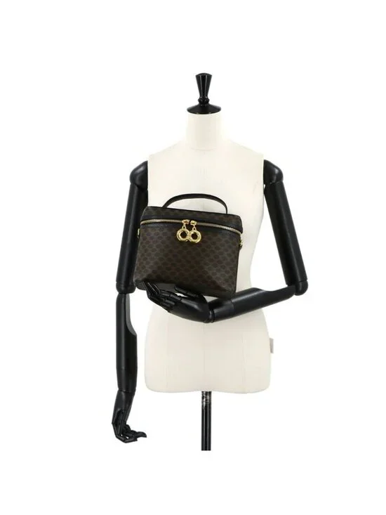 Celine Macadam Vanity Hand Bag Leather Black Brown Vintage Gold - Picture 10 of 10